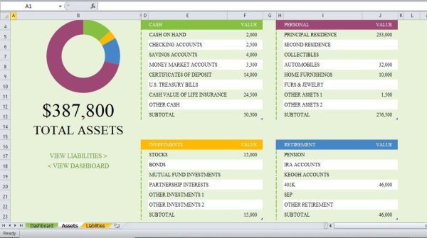 ASSETS AND LIABILITIES WORKSHEET EXCEL TEMPLATE - Image 2