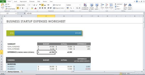 BUSINESS STARTUP EXPENSES WORKSHEET EXCEL TEMPLATE - Image 3