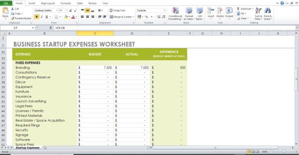 BUSINESS STARTUP EXPENSES WORKSHEET EXCEL TEMPLATE - Image 2